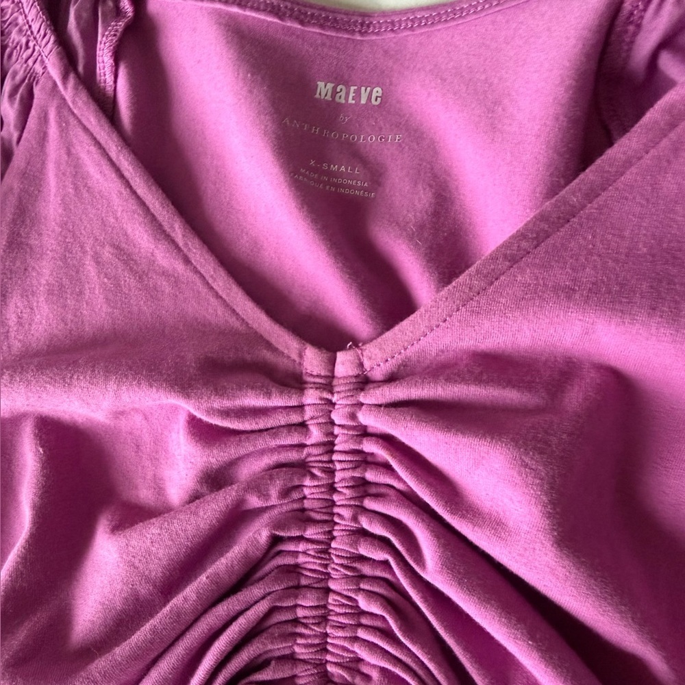 Maeve by Anthropologie Flutter Sleeve Crop Blouse in Purple Cotton Size XS - Picture 4 of 6